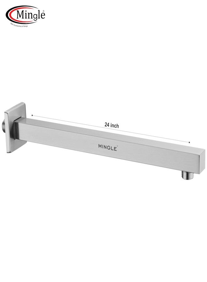 Mingle Square Shower Arm with Wall Flange | Premium Stainless Steel Shower Arm for Overhead Showers | Chrome Finish Shower Holder (SASQ-ARM-24INCH) - Image 2